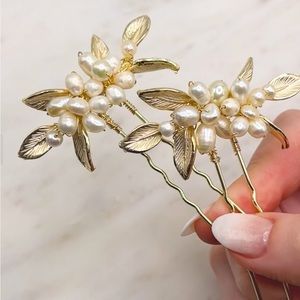 Dareth Colburn Briella Pearl Hair Pin Gold bridal hair piece